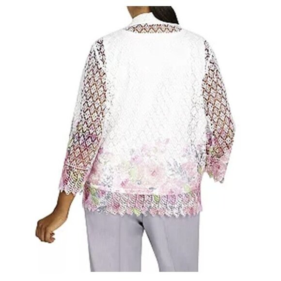 Alfred Dunner English Garden Floral Border Lace Boho Tank Cardigan Top 2in1 - Picture 5 of 8